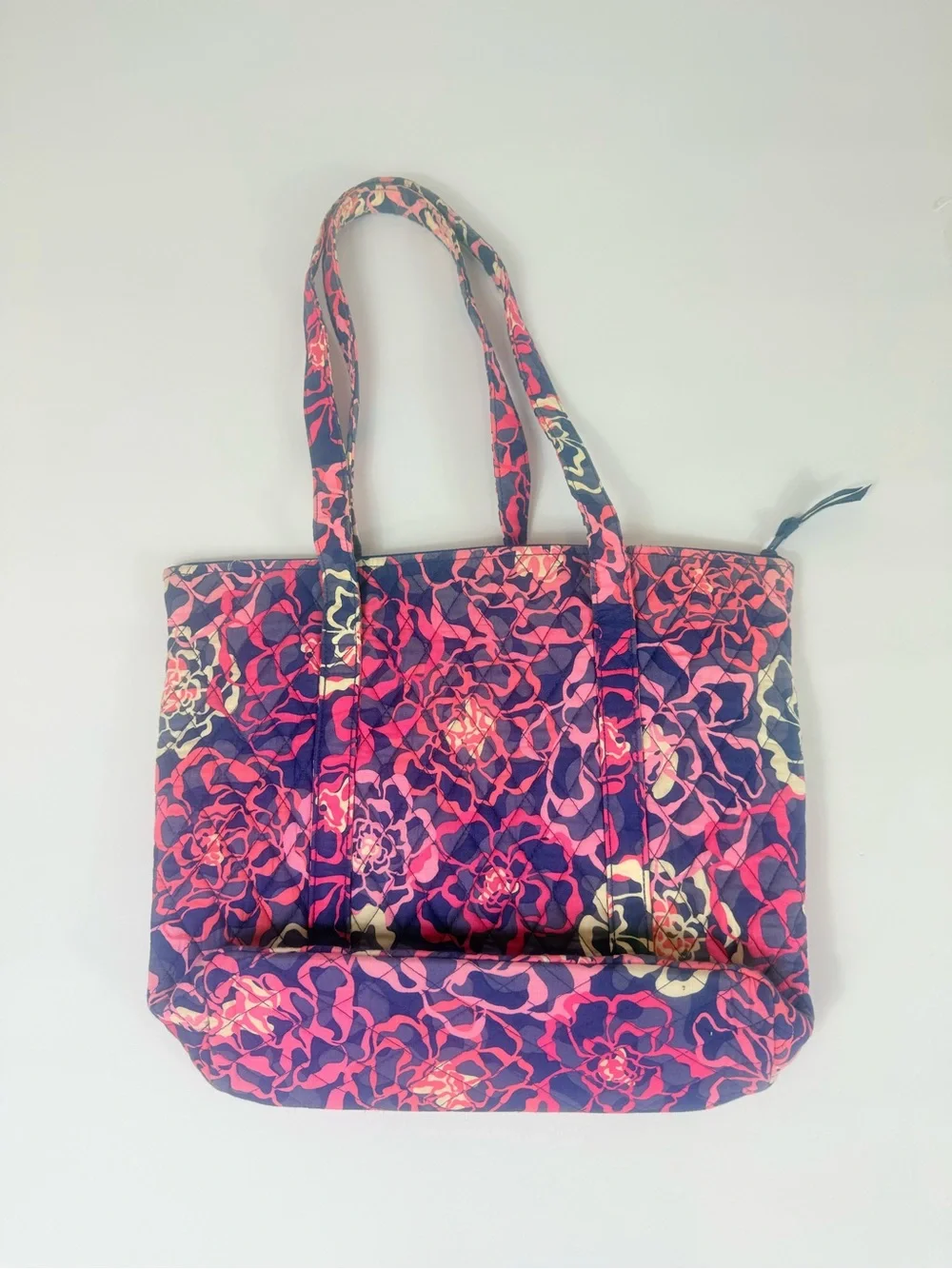 Vera Bradley Katalina Pink Blue Quilted  Cotton Tote Shoulder Bag Large